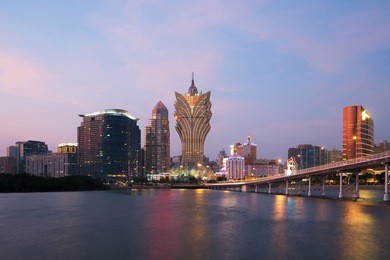 image of macau (macao), china. skyscraper hotel and casino building at downtown in macau (macao).