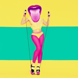 contemporary art collage. funny lady pink lips. makeup lipstick concept. minimal flat lay