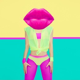 contemporary art collage. bright pink lips. makeup lipstick concept. minimal design