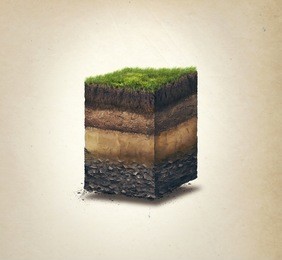 soil layers. cross section soil layers. 3d illustration isolated on light background