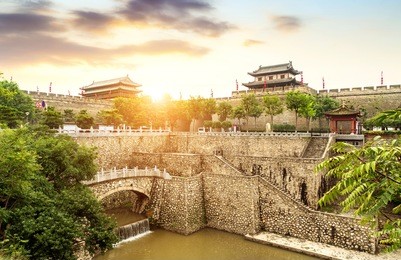 xi'an ancient city wall and moat, china shaanxi.
