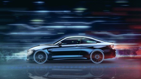 high speed, sports car - futuristic concept (with grunge overlay) generic and brandless - 3d illustration