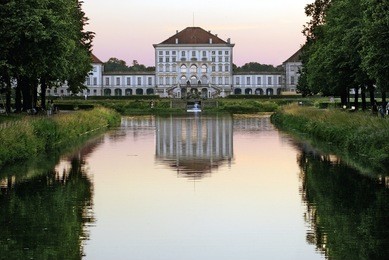 nymphenburg palace with nymphenburg canal, munich, bavaria, germany, europe