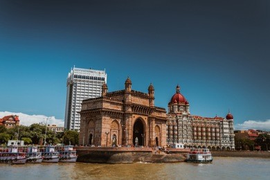 the gateway of india seen from the mumbai harbour in mumbai, india