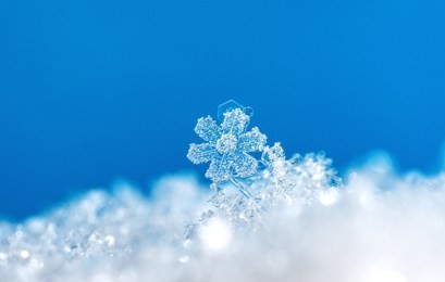natural snowflakes on snow, photo real snowflakes during a snowfall, under natural conditions at low temperature