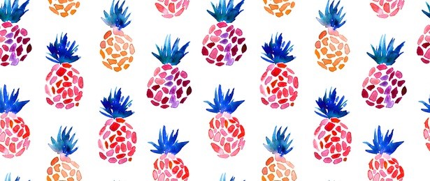 seamless pattern of hand made watercolor fun pineapples