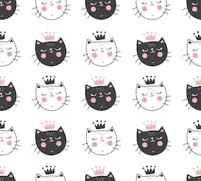 vector seamless pattern with adorable cat faces on isolated background