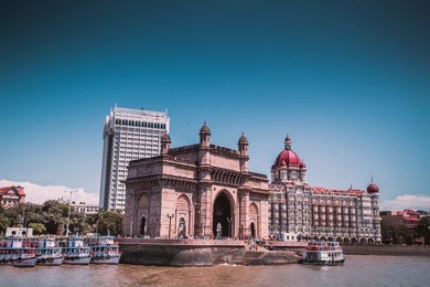the gateway of india seen from the mumbai harbour in mumbai, india