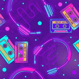 retro pop eighties  radio seamless pattern. futuristic 80's background wallpaper
