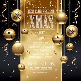 christmas party golden design template. vector illustration 