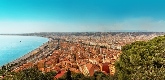 view of the city of nice and the bay of the angels from the castle hill. nice. france.