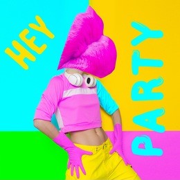 contemporary art collage. pink lips dj. concept crazy party. my life is colorful