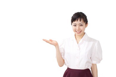 smiling waitress woman. isolated over white background