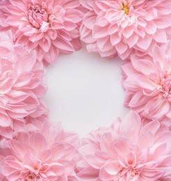 creative pastel pink flowers frame, top view. layout  or greeting card for mothers day, wedding or happy event