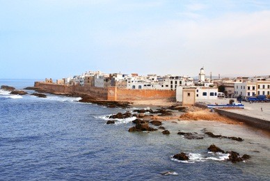 classic view of medina essaouira and atlantic ocean, morocco, north africa. unesco world heritage site