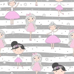 cartoon positive seamless pattern with cute girls.