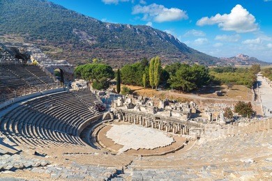 amphitheater (coliseum) in ancient city ephesus, turkey in a beautiful summer day