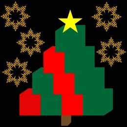 christmas tree formed by cubes and a star. snowflakes behind. vector illustration.
