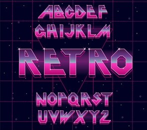 80's retro alphabet font. vector typography for flyers, headlines, posters. effect shiny letters. 80s neon style, vintage dance night. retro futurism sci-fi font alphabet vector.3d set elements design