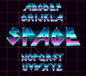 alphabet 80's retro font.vector typography for flyers,headlines, posters.effect shiny letters. 80s neon style,vintage dance night.retro futurism sci-fi font alphabet vector.3d logo set elements design