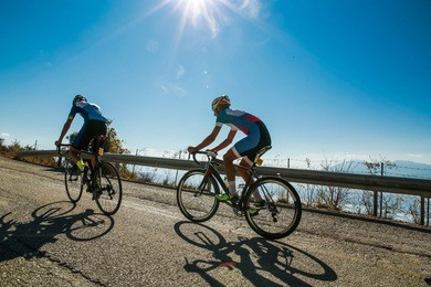 bikers uphill just before the end in ligiades ioannina race greece
