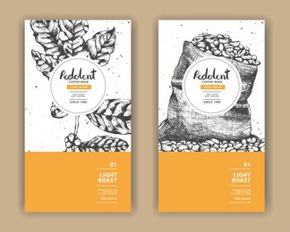 sketch drawing art for coffee packaging label with yellow color.use by pen ink.vector and illustration.