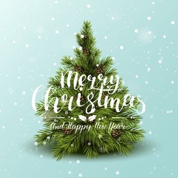 modern christmas greeting card with tree and brush lettering