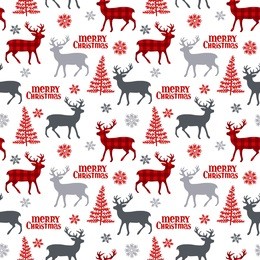 christmas deer. tree. snowflakes. seamless vector pattern (background).