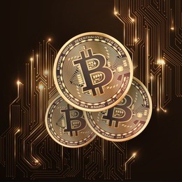 bitcoin conceptual background with glowing electric lights.