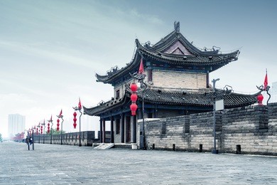 ancient tower on city wall in xi'an - china