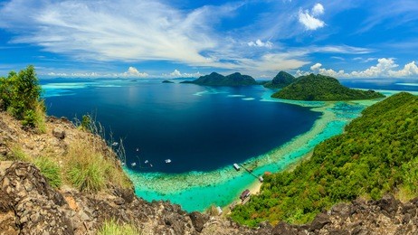 scenic panoramic top view of bohey dulang island semporna, sabah.