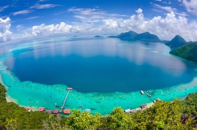 aerial view of tropical island of bohey dulang near sipadan island, sabah borneo, malaysia.