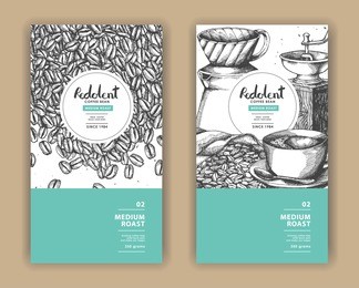 sketch drawing art for coffee packaging label with green color.use by pen ink.vector and illustration.