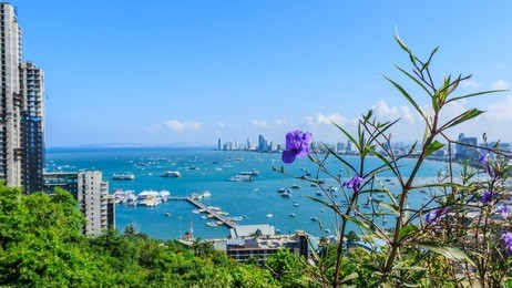pattaya beach - viewpoint offering panoramic views at hilltop scenic lookout point, popular at sunset, featuring sweeping views of the city and bay in pattaya city thailand.
