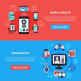 mobile digital health software devices gadgets for measurements and diagnostics 2 horizontal flat banners isolated vector illustration 