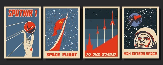 vector space posters. stylized under the old soviet space propaganda