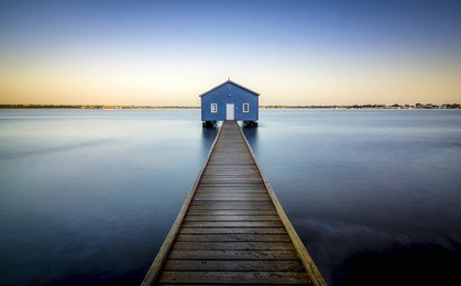 the crawley edge boatshed (blue boat house) is a frequently photographed site in crawley, perth, western australia.