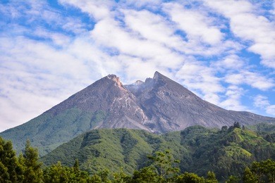 beautiful view of mount merapi volcano in jogjakarta