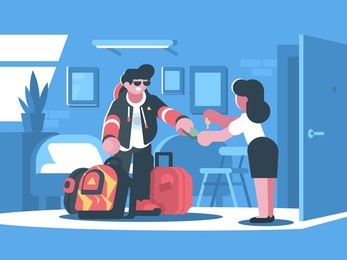 rent apartment or room. man rents accommodation. vector flat illustration