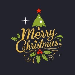 christmas greeting card. merry christmas lettering design on black background, vector illustration