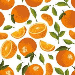 vector summer pattern with oranges, flowers and leaves. seamless texture design.