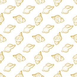 hand drawn seashell seamless pattern. summer background, textile, backdrop, wrapper with sketched seashell.