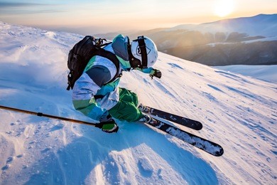 good skiing in the snowy mountains, carpathians, ukraine, nice winter day
