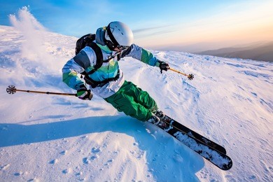 good skiing in the snowy mountains, carpathians, ukraine, nice winter day