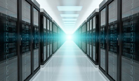 bright server room data center storage interior 3d rendering