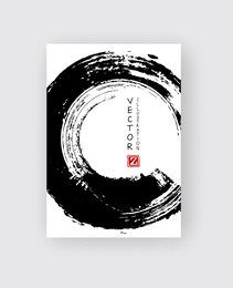 black ink brush stroke on white background. japanese style. vector illustration of grunge circle stains