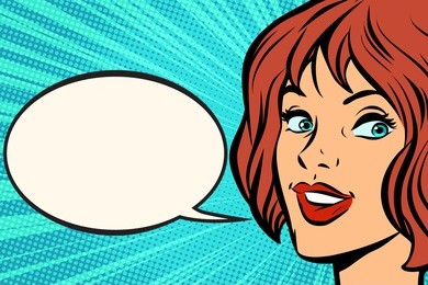 kitsch pop art woman face. retro vector illustration