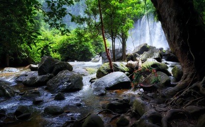 a waterfall in the phnom kulen national park