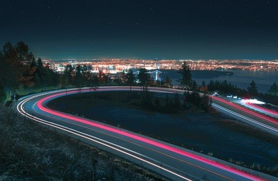 vancouver city skyline long exposure cars and stars.