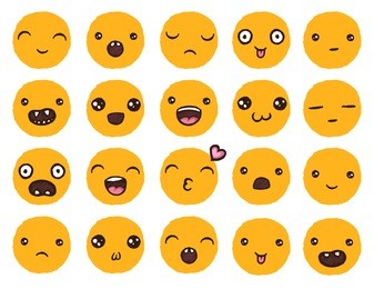 hand drawn vector emoticons collection. isolated blue emoticons on white background.